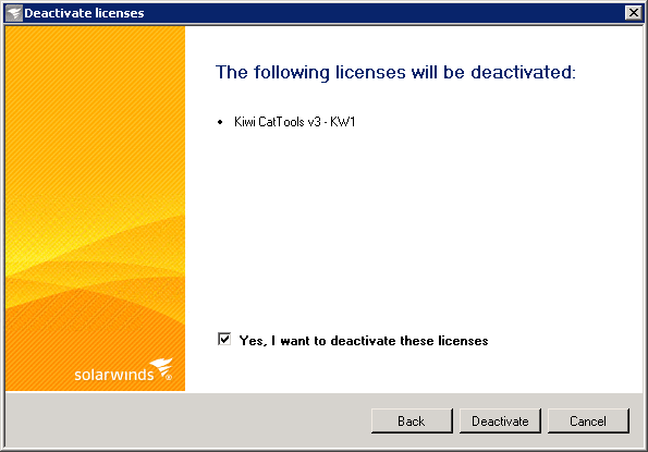 Screenshot showing kiwi cattols license manager deactivate confirm