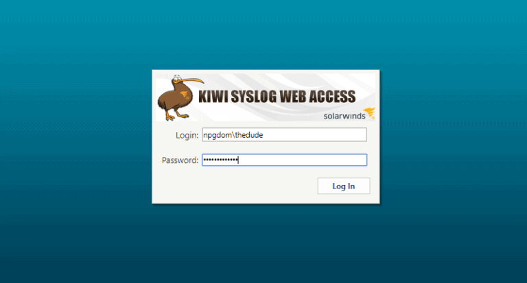 Screenshot of Kiwi Syslog Web Access signing in with AD credentials.