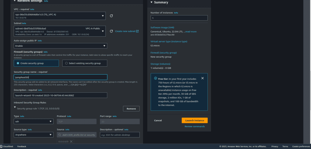 Launching a bastion host in VPC A-Public Subnet