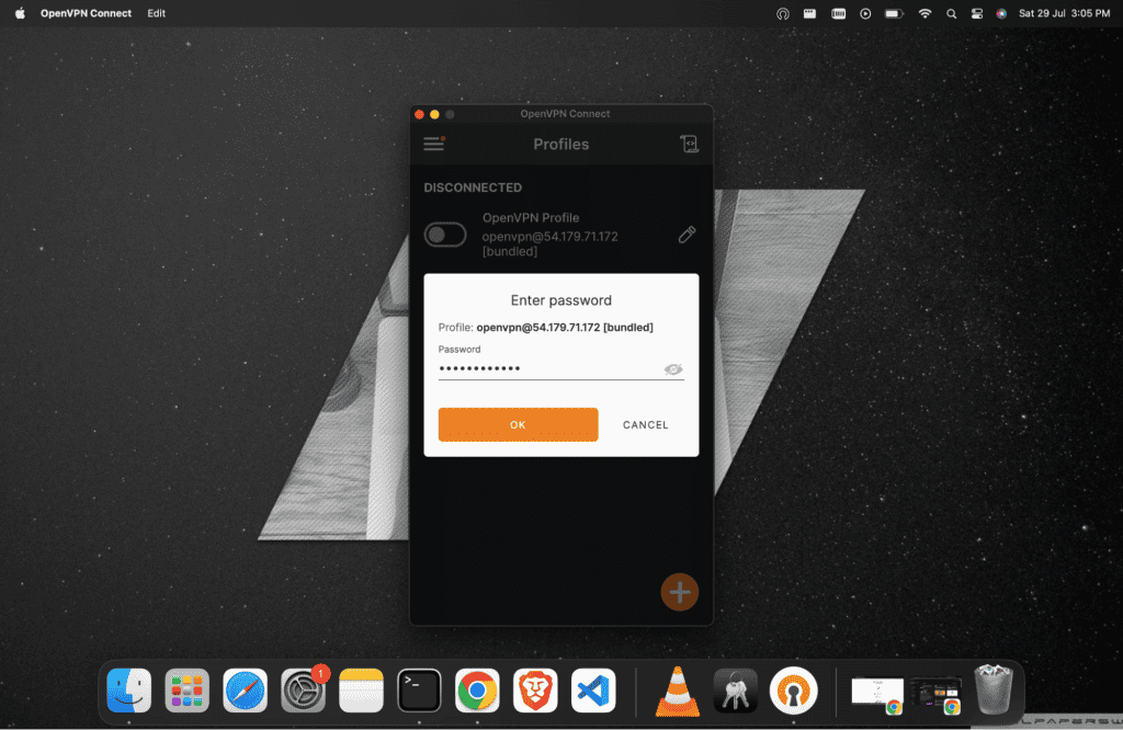 Screenshot showing adding the details of the OpenVPN user