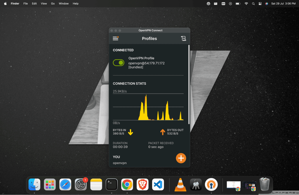 Screenshot showing VPN connection established successfully