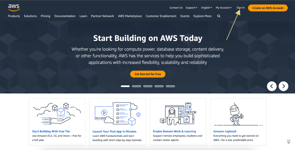 Screenshot showing login page of aws