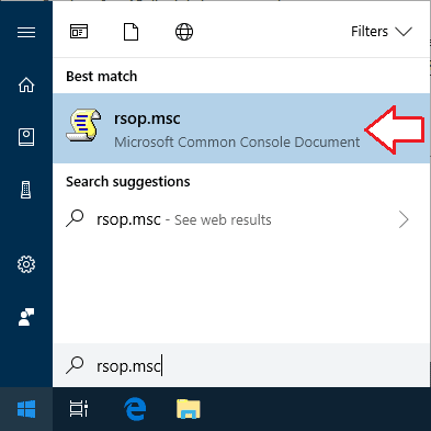 Screenshot showing run rsop start menu