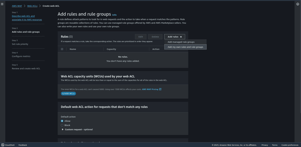 Selecting the custom ddos rules and rule groups