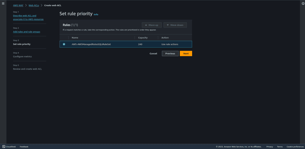 Setting up the sql injection rule priority