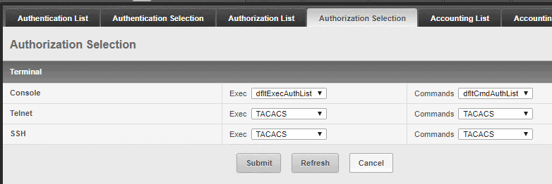 Screenshot showing ubiquiti ise tacacs add TACACS authorization selection