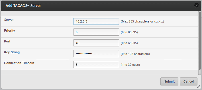Screenshot showing ubiquiti ise tacacs add TACACS server