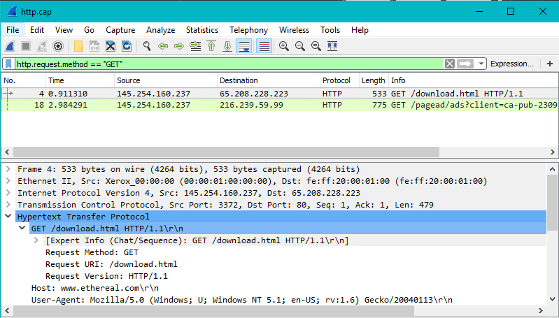 wireshark http get